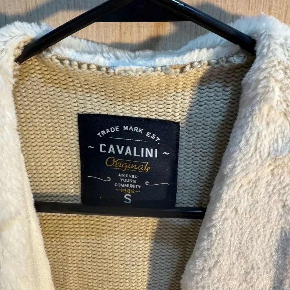 Women’s Cavalini Cream Open-Front Faux-Fur Collar Cardigan Size Small